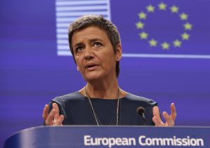 epa04524405 EU Commissioner for Competition Margrethe Vestager gives a press statement at European Commission headquarters in Brussels, Belgium, 11 December 2014. The Commission is reportedly fining envelope producers over 19 million euros in cartel settlement.  EPA/JULIEN WARNAND